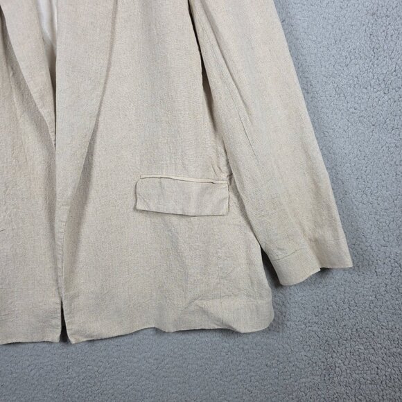 Zara Blazer Womens Size XL Beige Linen Blend Oversized Long Length Chic Office - Picture 3 of 12